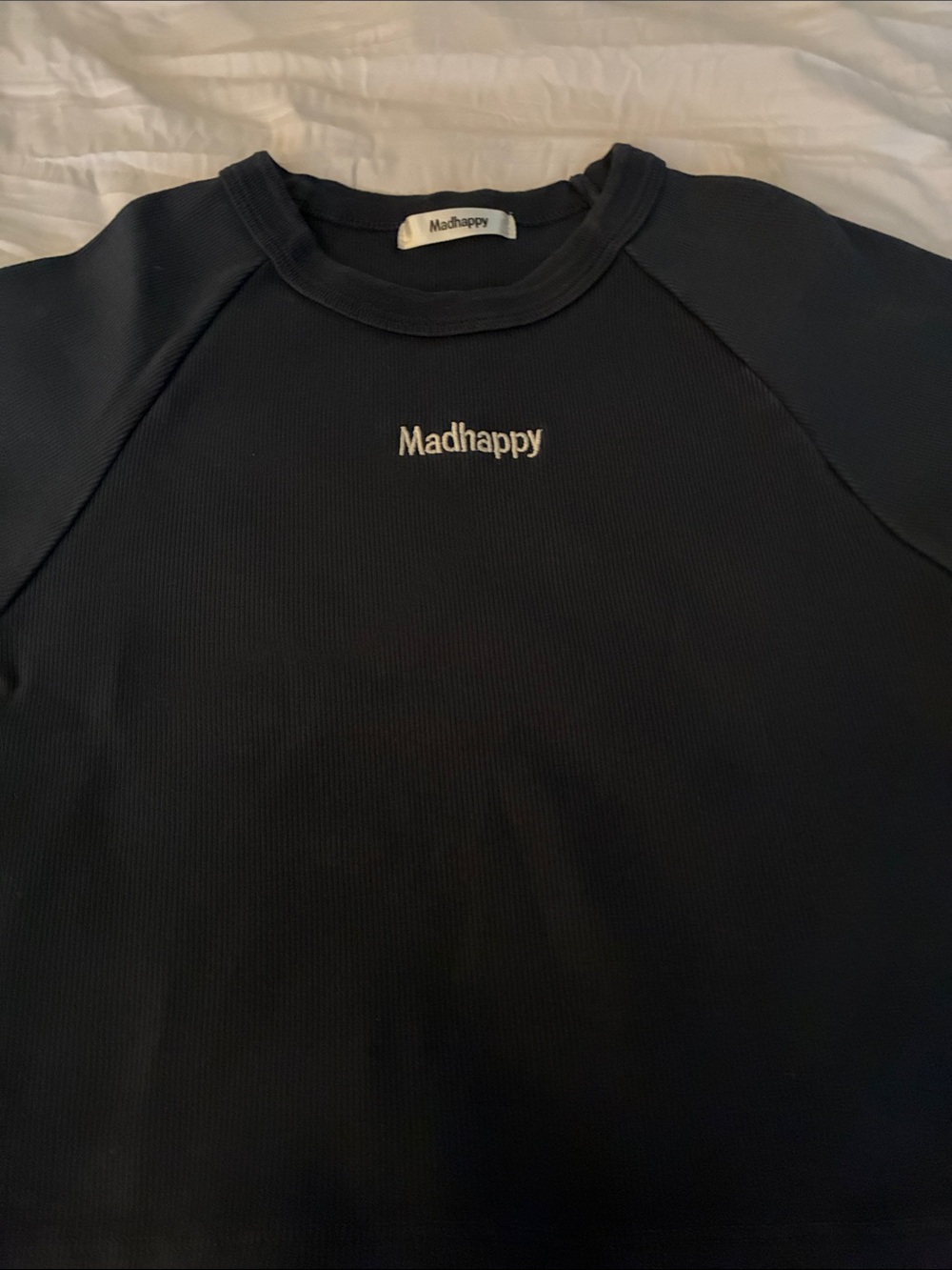 Madhappy Navy Crewneck with White Script Logo crop